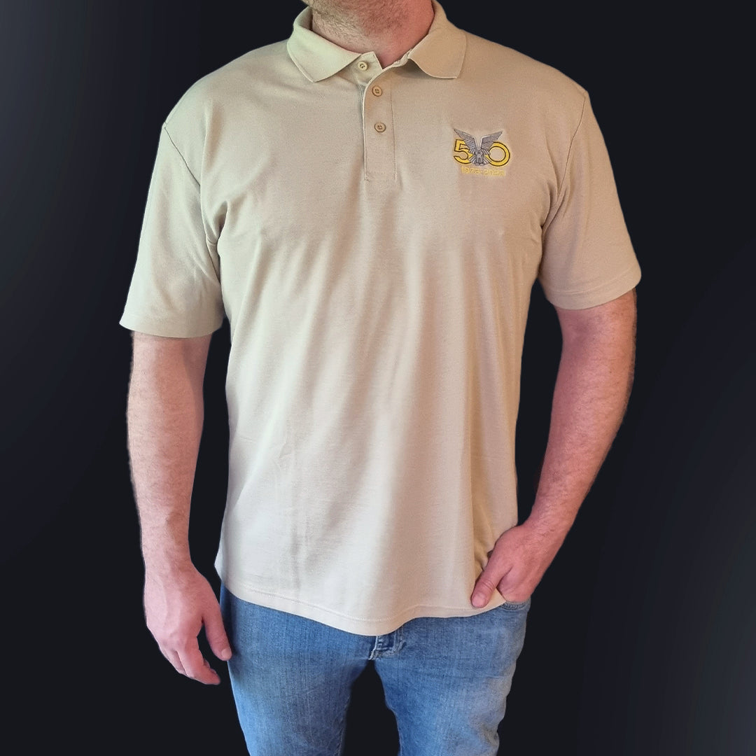 Golf Shirt - Beige - Selous Scouts 50 Year logo