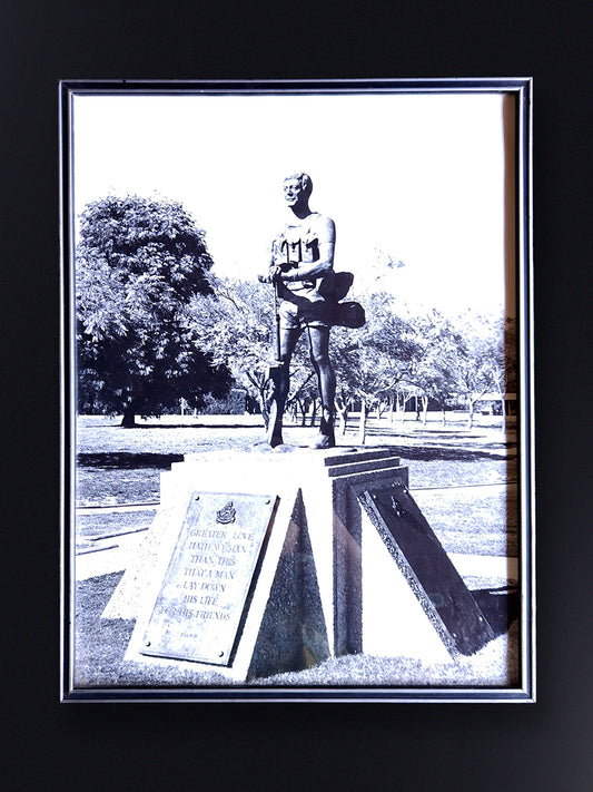 Framed photo of the RLI Troopie Statue