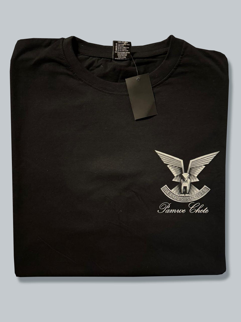 T-Shirt 5 - Small Selous Scouts Logo with Pamwe Chete on the front and Walking Armpit on back
