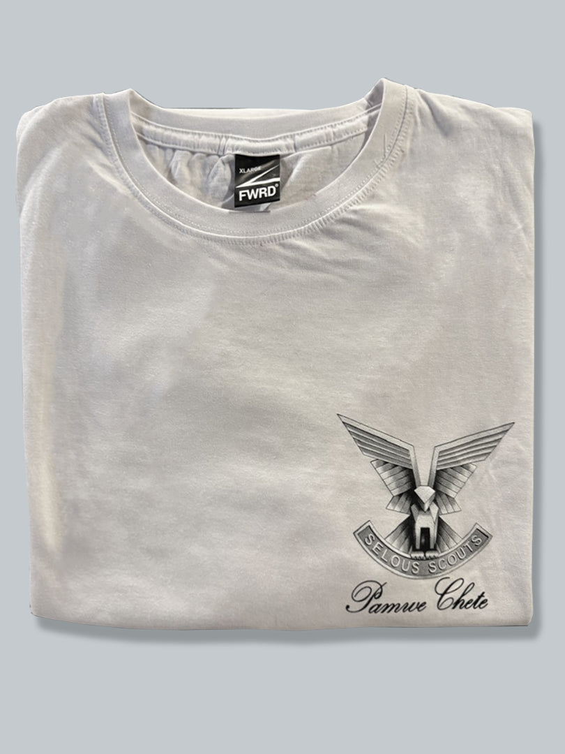 T-Shirt 5 - Small Selous Scouts Logo with Pamwe Chete on the front and Walking Armpit on back