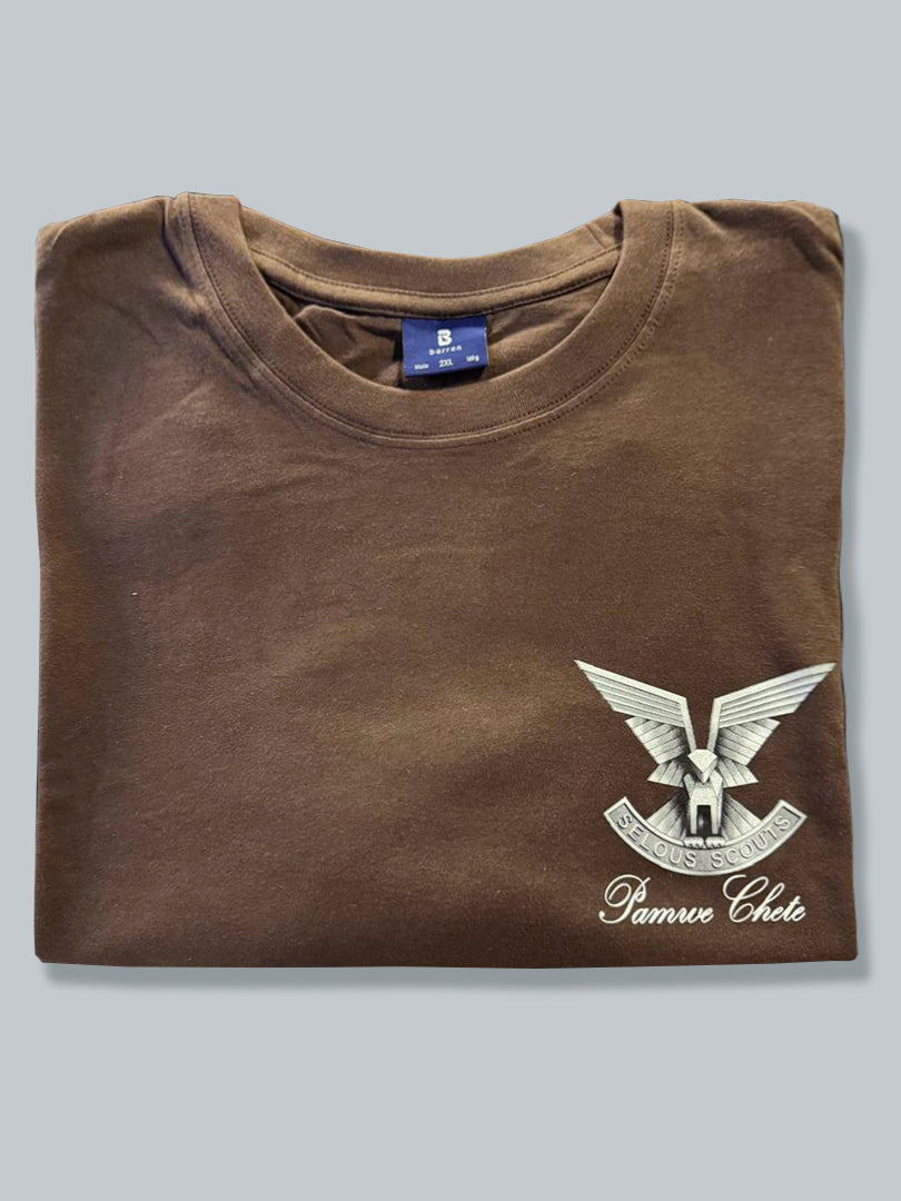 T-Shirt 5 - Small Selous Scouts Logo with Pamwe Chete on the front and Walking Armpit on back