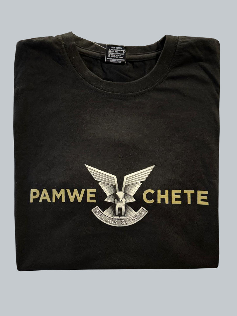 T-Shirt 4 - Medium Selous Scouts Logo with Pamwe Chete on the front and Skuzapo on back